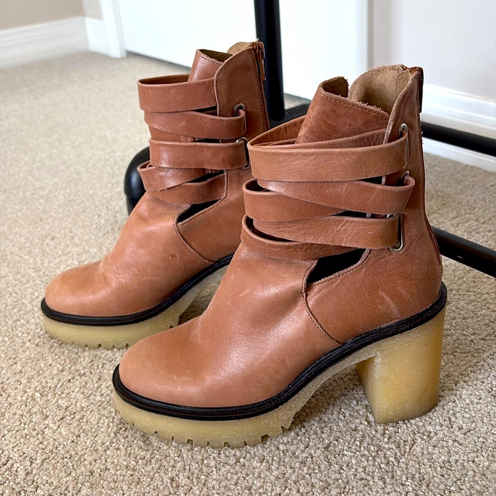Free People Leather Cutout Heeled Boots